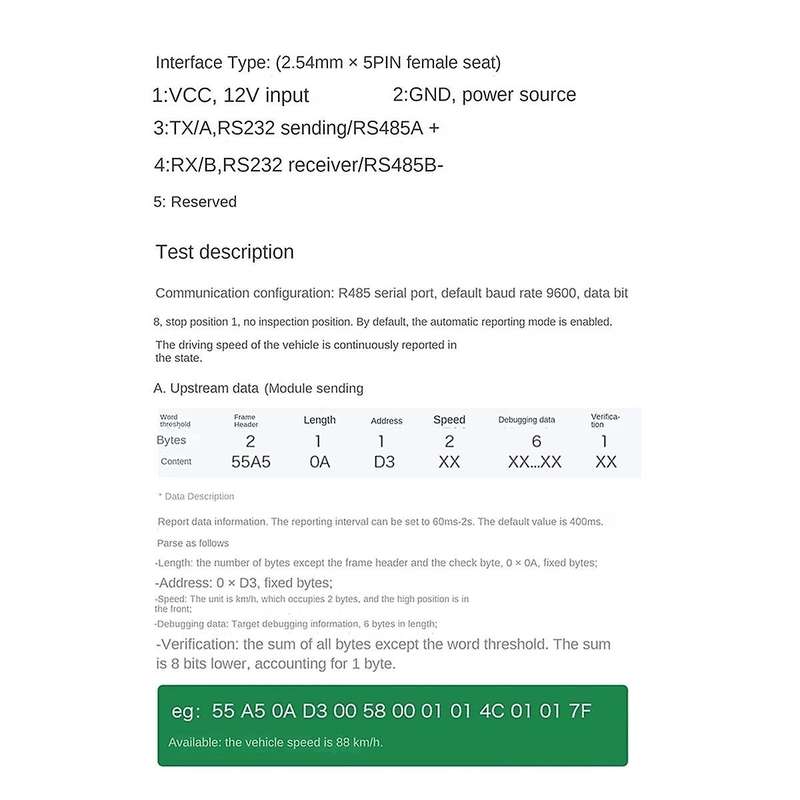 LD306S 24G Speed Radar Module LD306S Traffic Vehicle Speed Feedback Monitoring Sensor RS485 Serial
