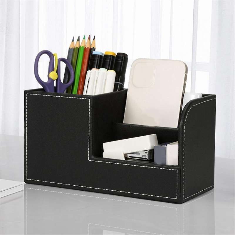 Leather Desk Organizer,office Supplies Holder Desktop Stationery Storage Box for Business Card, Pen