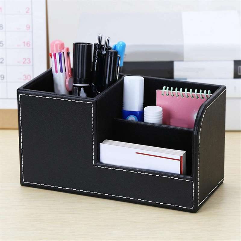 Leather Desk Organizer,office Supplies Holder Desktop Stationery Storage Box for Business Card, Pen