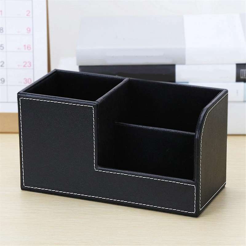 Leather Desk Organizer,office Supplies Holder Desktop Stationery Storage Box for Business Card, Pen