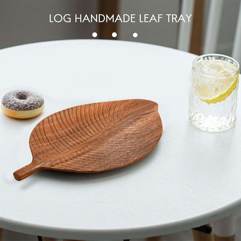 Leaf Shape Storage Fruit Tray Solid Wood Handmade Serving Dessert Organizer Plate Wooden Home Stuff
