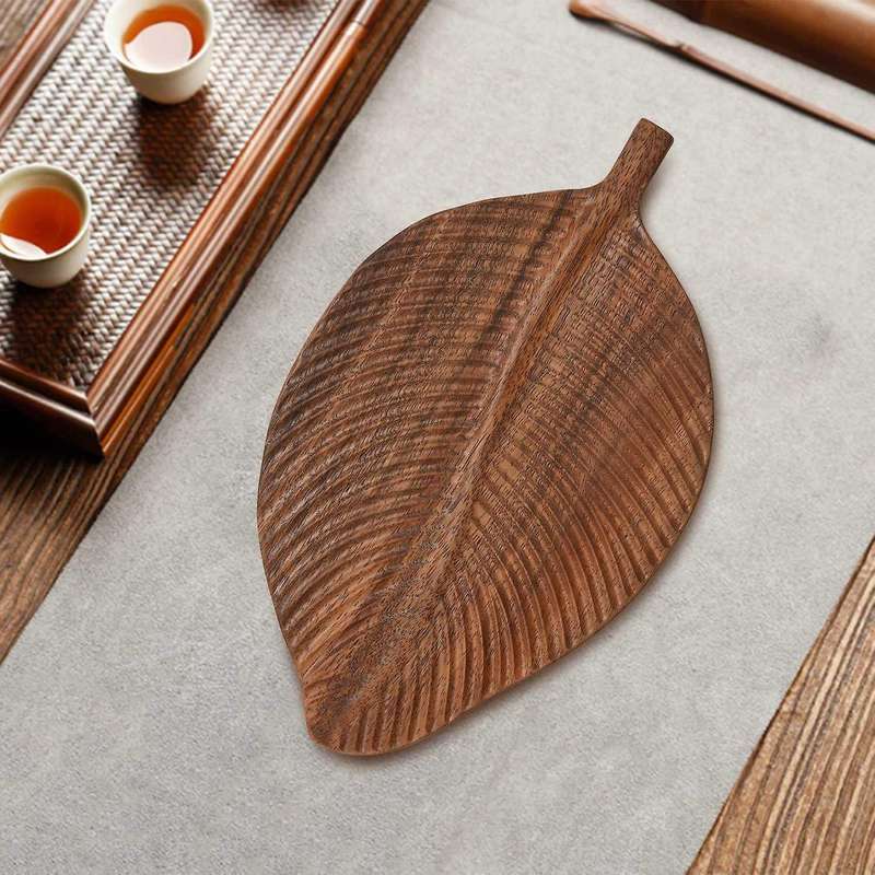 Leaf Shape Storage Fruit Tray Solid Wood Handmade Serving Dessert Organizer Plate Wooden Home Stuff