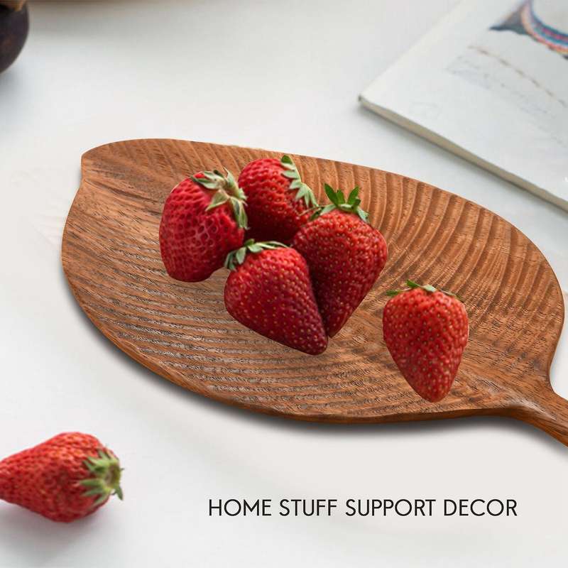 Leaf Shape Storage Fruit Tray Solid Wood Handmade Serving Dessert Organizer Plate Wooden Home Stuff