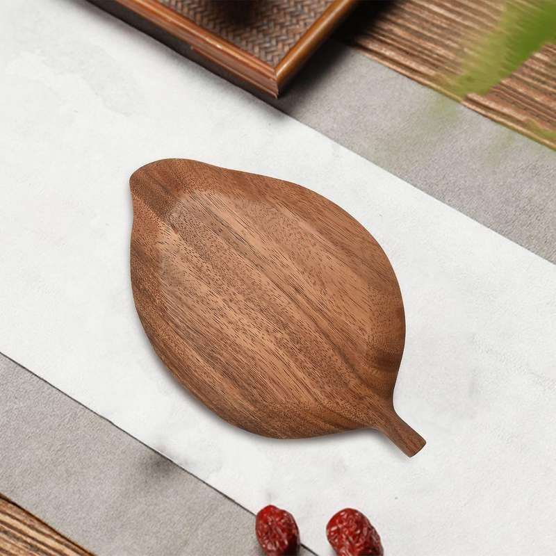 Leaf Shape Storage Fruit Tray Solid Wood Handmade Serving Dessert Organizer Plate Wooden Home Stuff