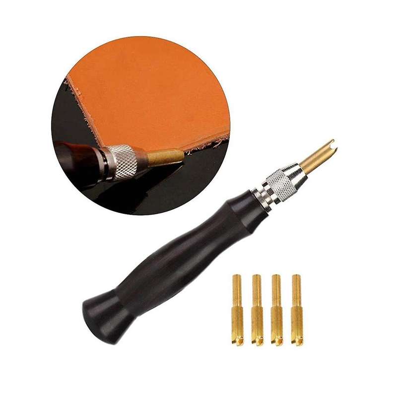 Leather Edge Creaser Set with 4 Replaceable Brass Head 1.5-2-2.5-3mm Press Sealing Machine Edge Mark
