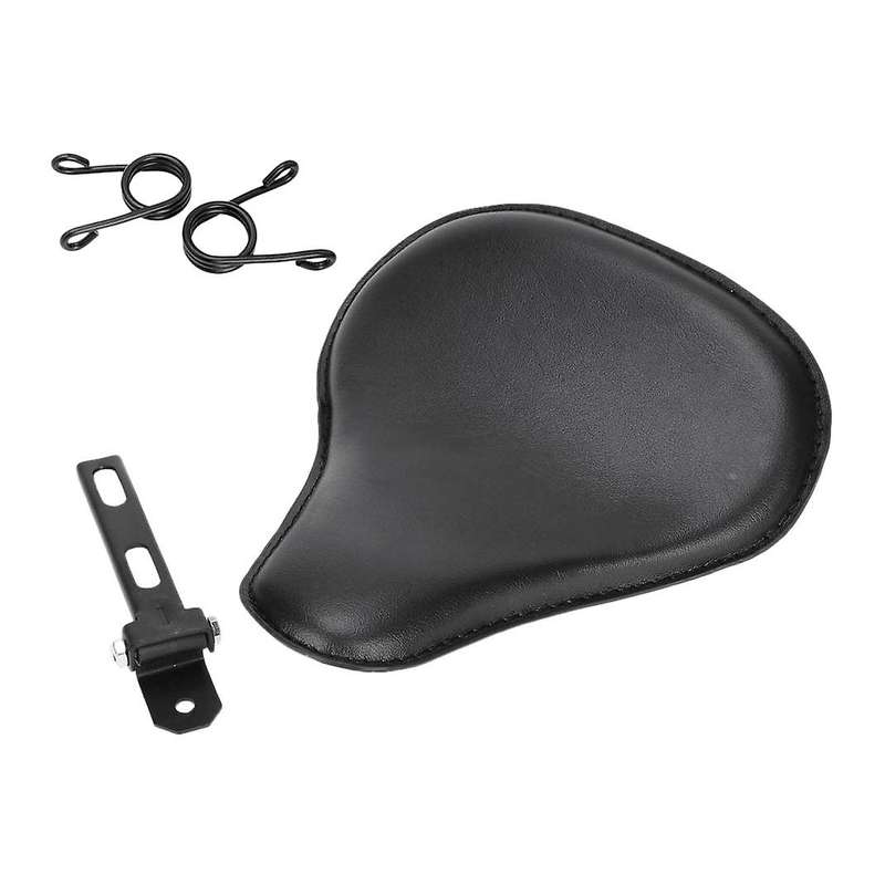 Leather Motorcycle Solo Seat Spring Bracket Seat for -Black