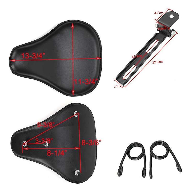 Leather Motorcycle Solo Seat Spring Bracket Seat for -Black