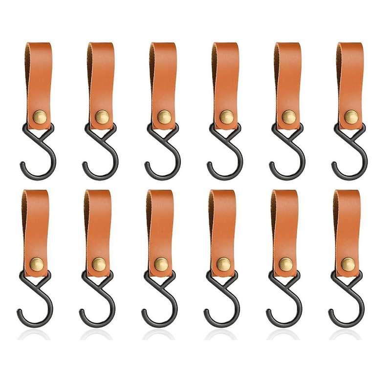 Leather Hooks for Clothes Rail, Multifunctional Hook with Leather Loop,Camping Hooks,Clothes Hooks f
