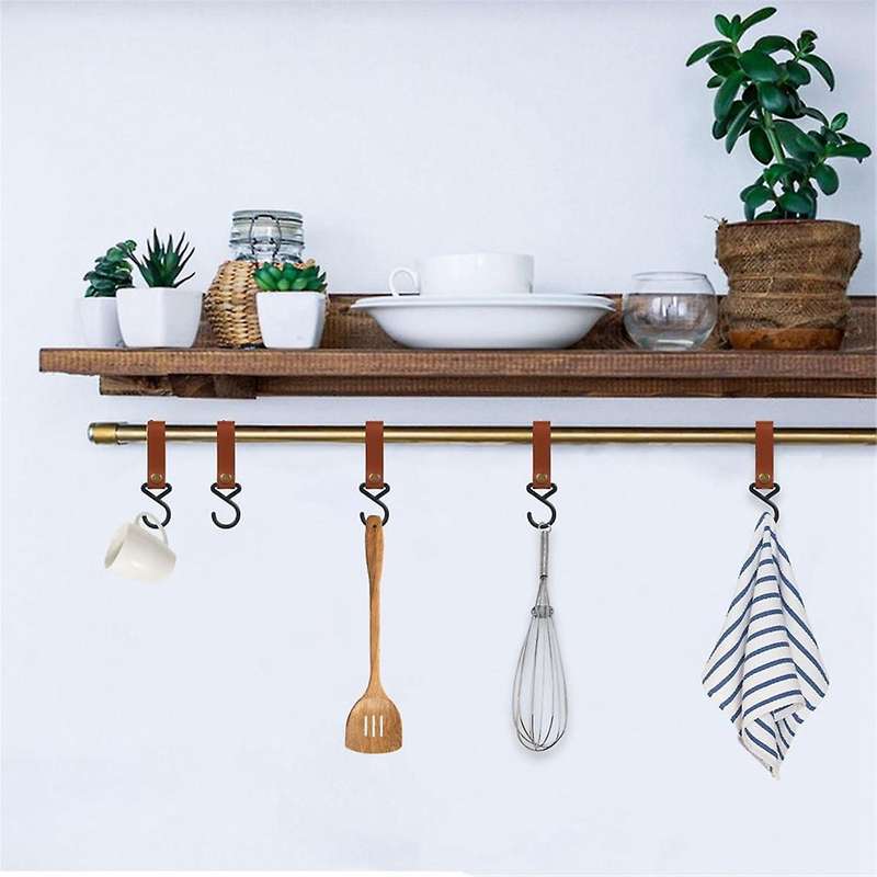 Leather Hooks for Clothes Rail, Multifunctional Hook with Leather Loop,Camping Hooks,Clothes Hooks f