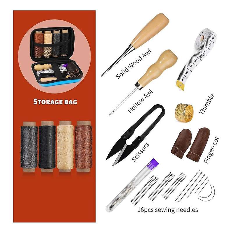 Leather Sewing Kit, Leather Working Tools and Supplies, Leather Working Kit Waxed Thread, Leather Up