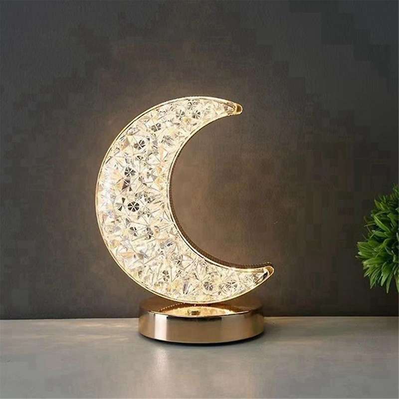 Led , Moon Shaped Three Color Desk Light, Touch Dimming, Bedside Light, Romantic Diamond Usb