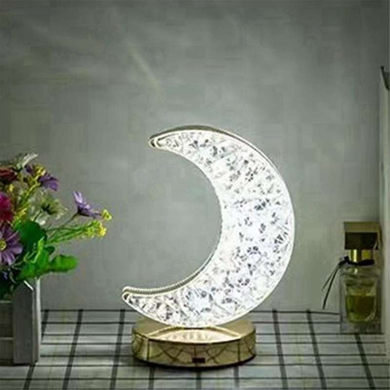 Led , Moon Shaped Three Color Desk Light, Touch Dimming, Bedside Light, Romantic Diamond Usb
