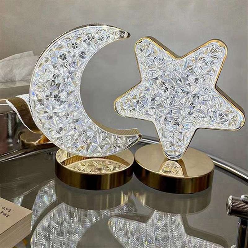 Led , Moon Shaped Three Color Desk Light, Touch Dimming, Bedside Light, Romantic Diamond Usb