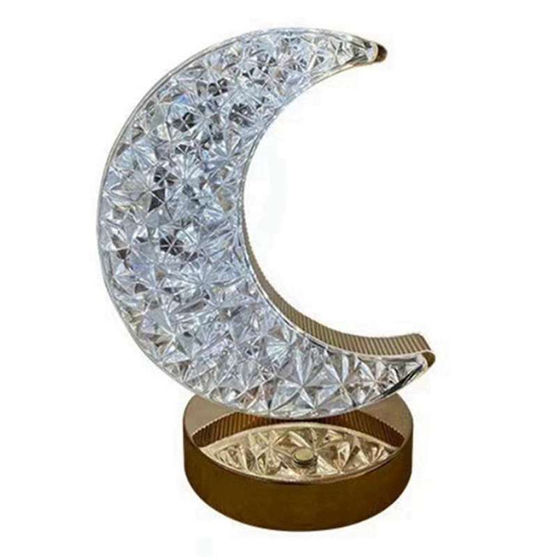 Led , Moon Shaped Three Color Desk Light, Touch Dimming, Bedside Light, Romantic Diamond Usb
