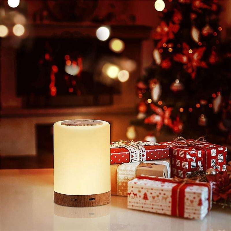 Led Bedside Lamp Touch Dimmable with 7 Colours and 4 Modes Wood Grain Night Light Usb Rechargeable