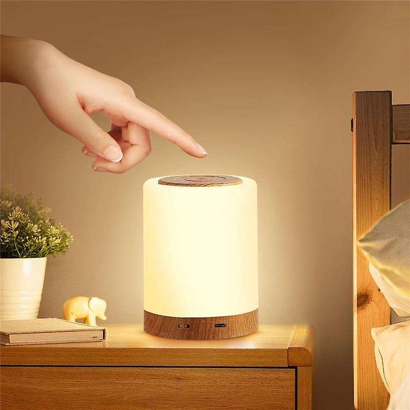 Led Bedside Lamp Touch Dimmable with 7 Colours and 4 Modes Wood Grain Night Light Usb Rechargeable