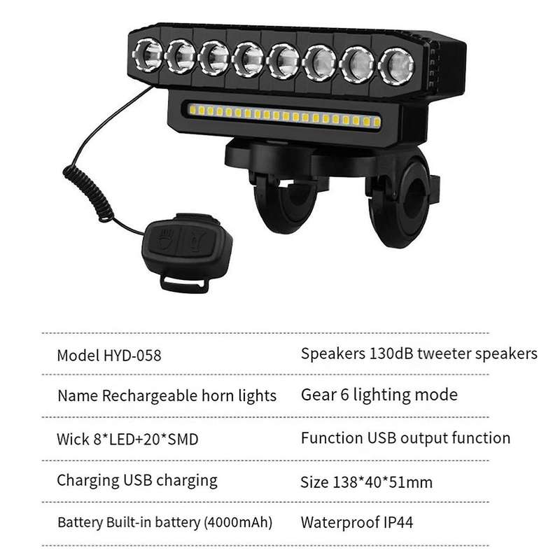 LED Bike Headlight LED Light Bar with 130DB Bell Bicycle Front Light Power Bank USB Charging Bicycl