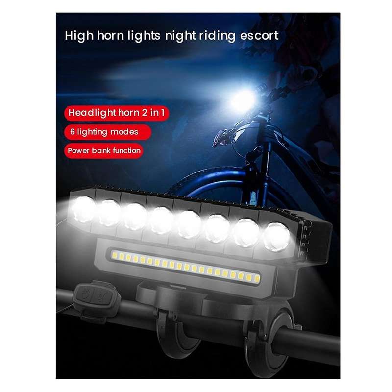 LED Bike Headlight LED Light Bar with 130DB Bell Bicycle Front Light Power Bank USB Charging Bicycl