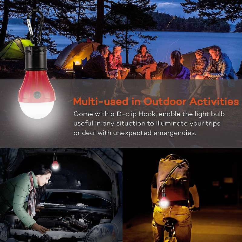 Led Camping Light Bulbs with Clip Hook Portable Outdoor Tent Light Emergency for Camping Hiking Hu