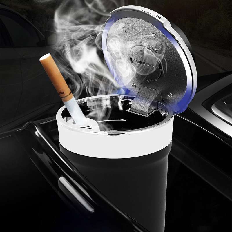Led Blue Light Windproof Enclosed Home Ashtrays, Car Cup Holder Ashtray, Automatically Extinguished