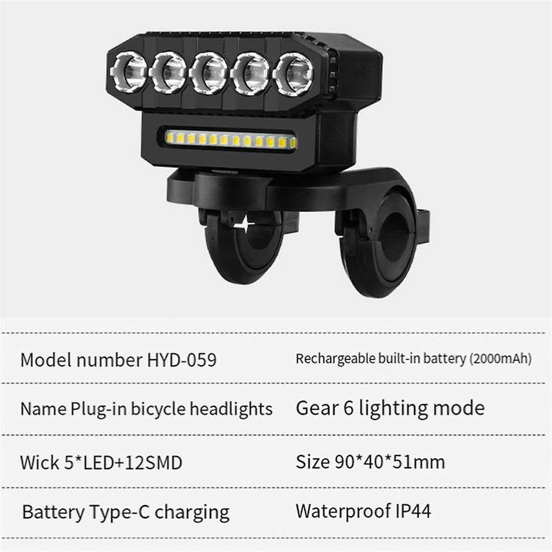 LED Bike Headlight LED Light Bar Bicycle Front Light Power Bank Type-C Charging Bicycle Accessories