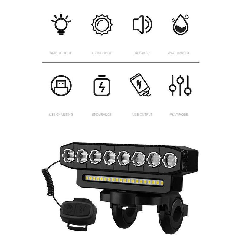 LED Bike Headlight LED Light Bar with 130DB Bell Bicycle Front Light Power Bank USB Charging Bicycle