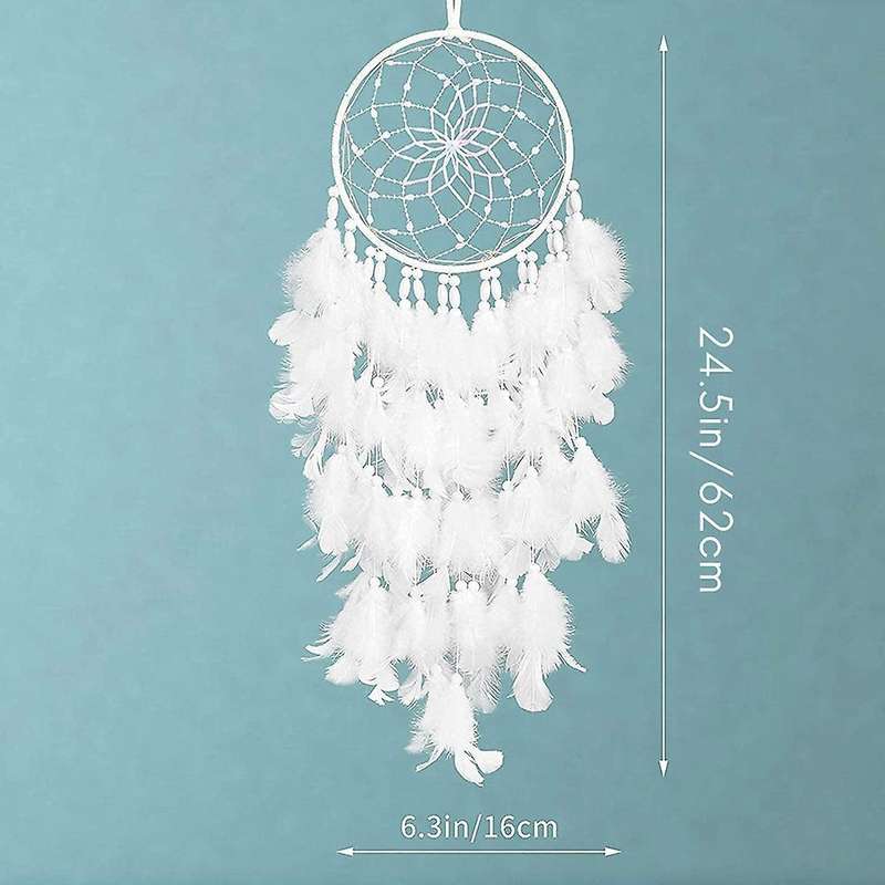 LED Catcher Wall Decor White Boho Woven Art Ornament Handmade Gift for Kids Home Bedroom Hanging Cra