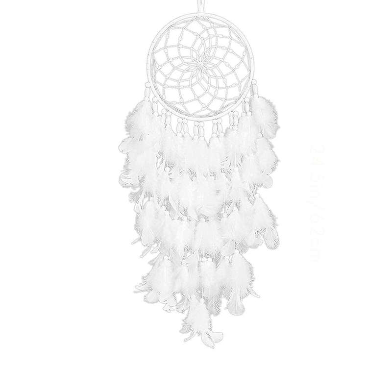 LED Catcher Wall Decor White Boho Woven Art Ornament Handmade Gift for Kids Home Bedroom Hanging Cra