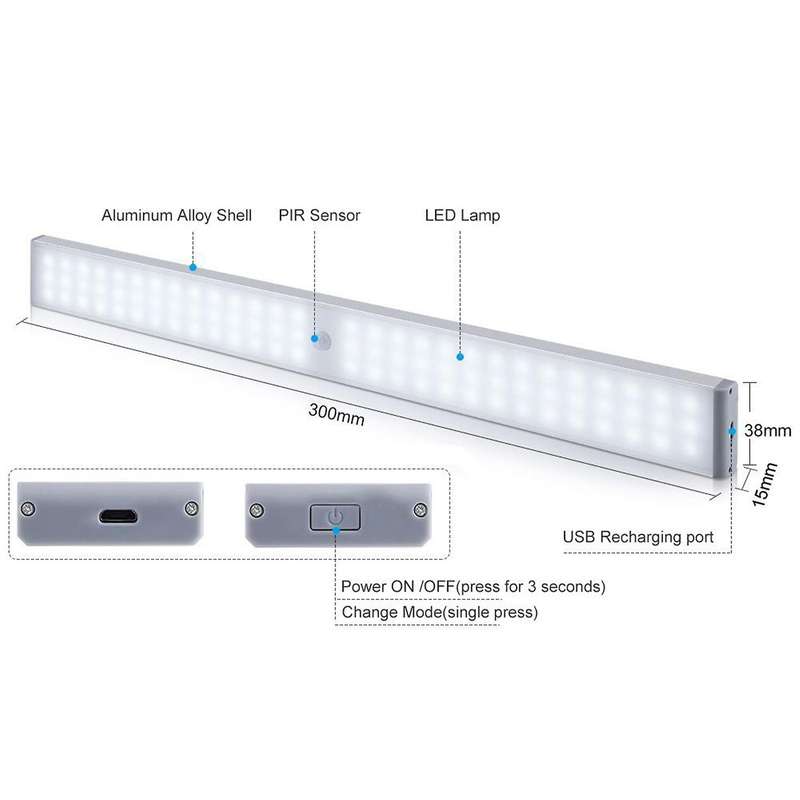 LED Closet Light,80 LED Rechargeable Motion Sensor Closet Light Under Cabinet-with Remote for Stairs