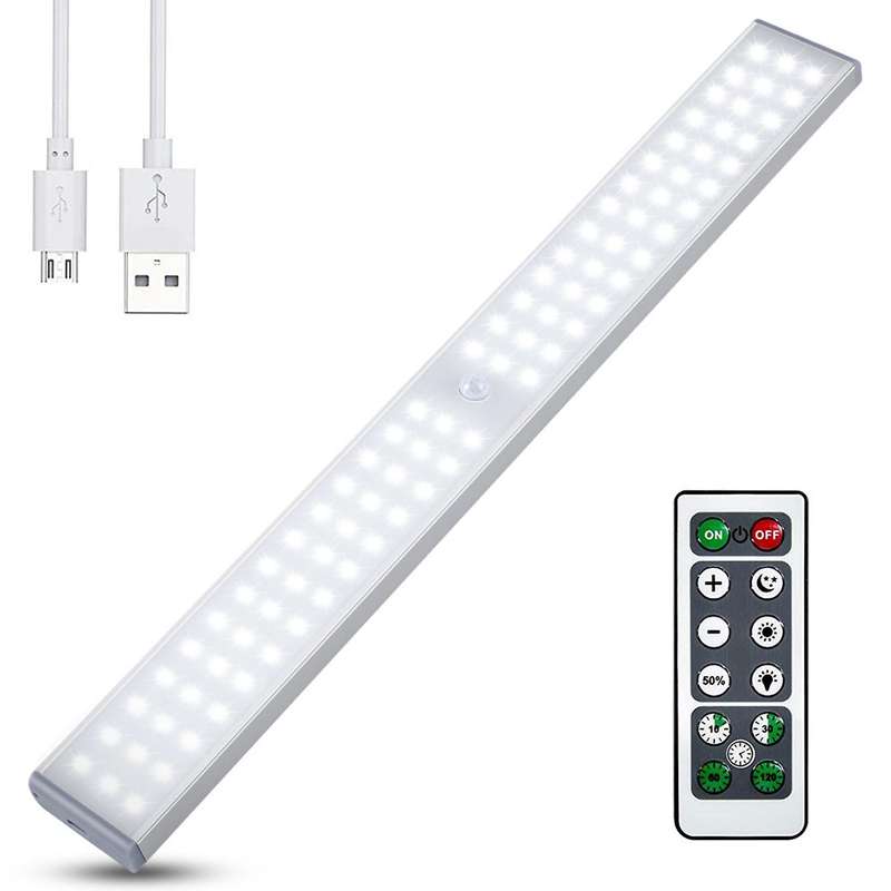 LED Closet Light,80 LED Rechargeable Motion Sensor Closet Light Under Cabinet-with Remote for Stairs