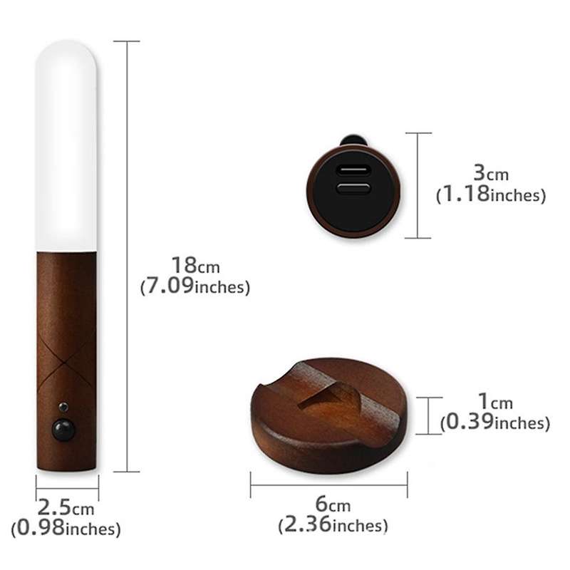 Led Circular Wooden Stick Magnetic Handheld Night Light Usb Wireless Wall Light Home Bedroom Decorat