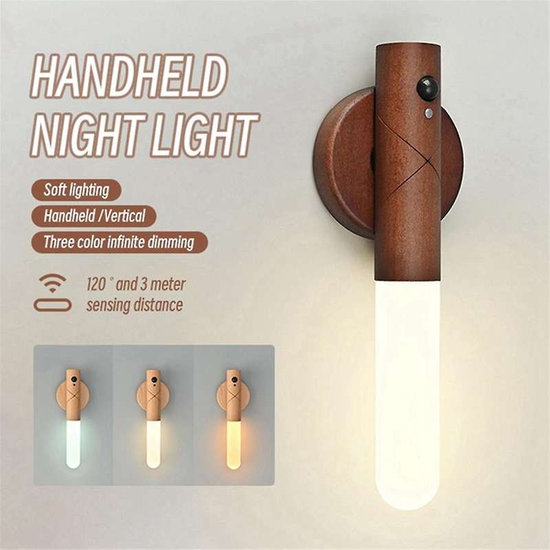 Led Circular Wooden Stick Magnetic Handheld Night Light Usb Wireless Wall Light Home Bedroom Decorat