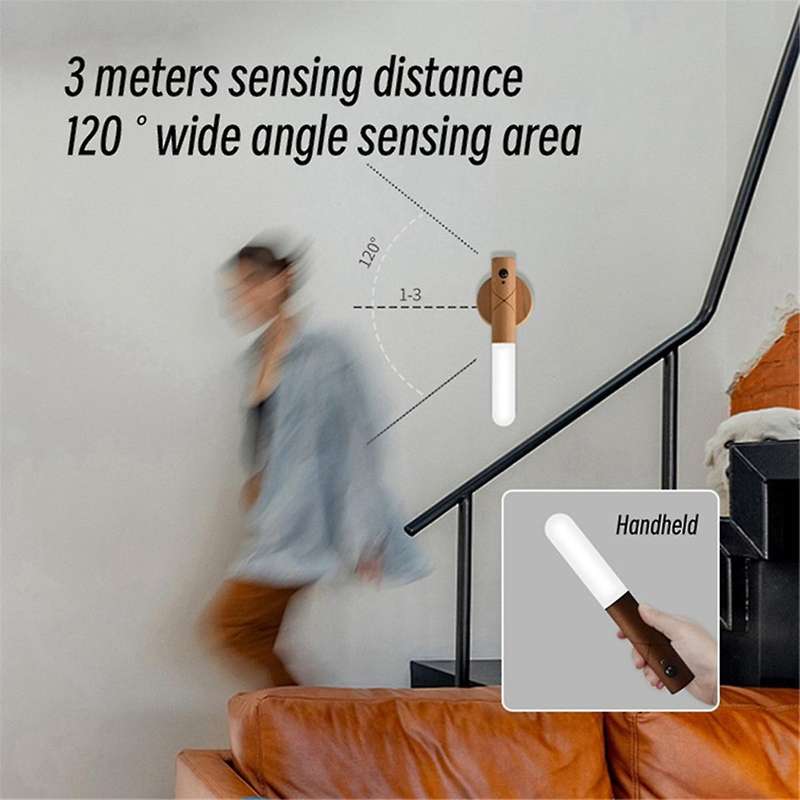 Led Circular Wooden Stick Magnetic Handheld Night Light Usb Wireless Wall Light Home Bedroom Decorat