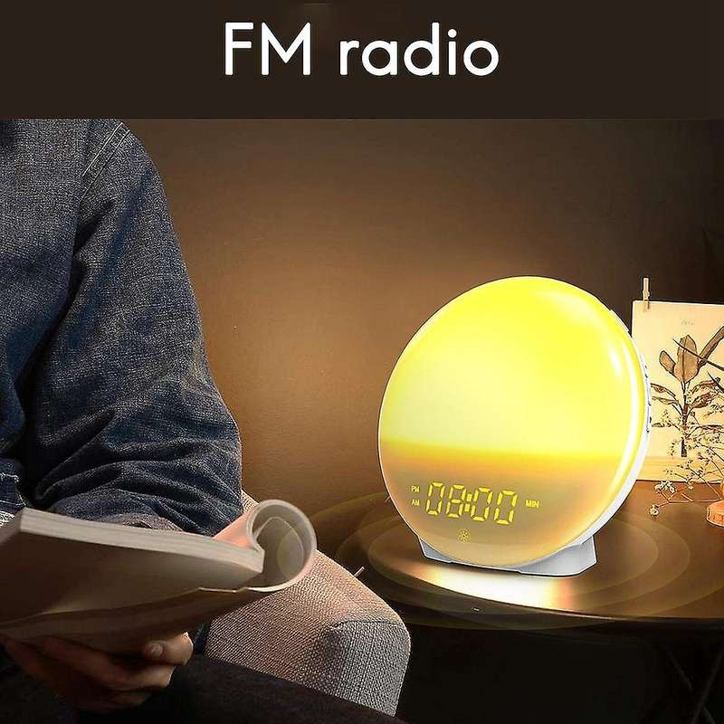 LED Colorful Light Alarm Clock Sunrise and Sunset FM Radio Bedroom Charging Atmosphere Night Light A