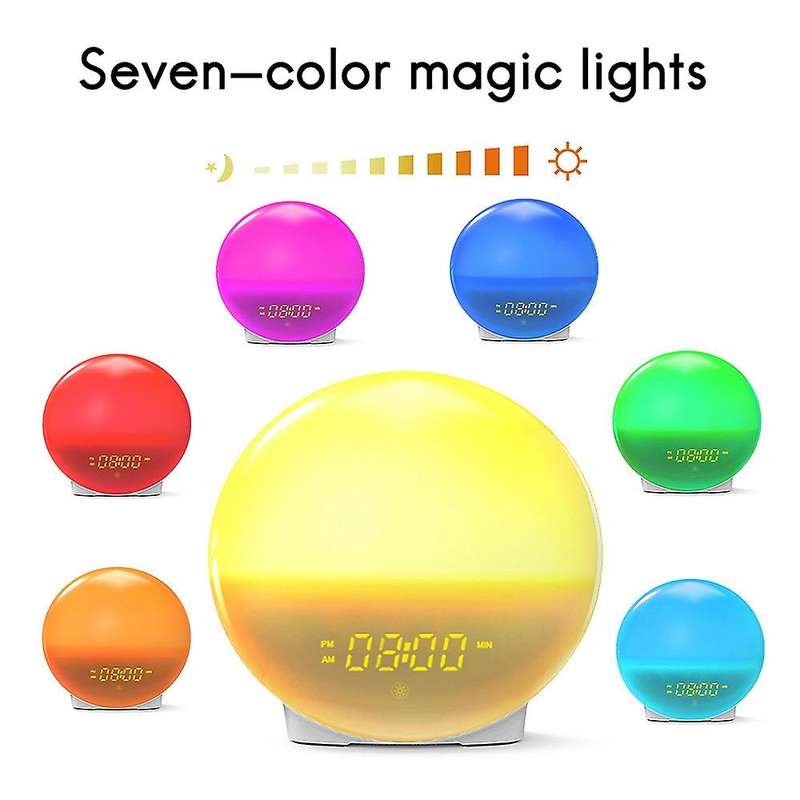 LED Colorful Light Alarm Clock Sunrise and Sunset FM Radio Bedroom Charging Atmosphere Night Light A