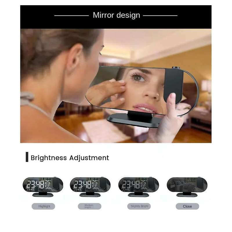 Led Digital Alarm Clock Bedroom Electric Alarm Clock with Projection Fm Radio Time Projector Bedroom