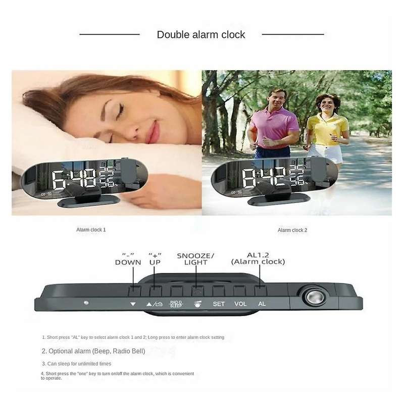 Led Digital Alarm Clock Bedroom Electric Alarm Clock with Projection Fm Radio Time Projector Bedroom