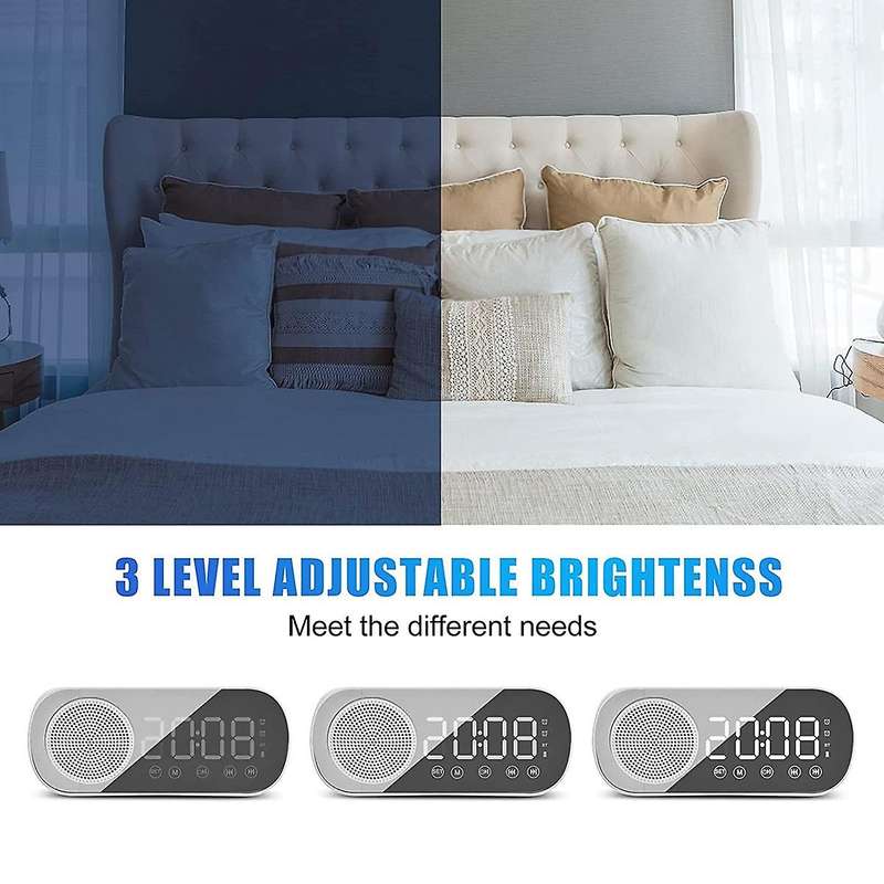 LED Digital Alarm Clock with FM Radio and Bluetooth Speaker, 3 Levels Brightness Diming Mode,Snooze