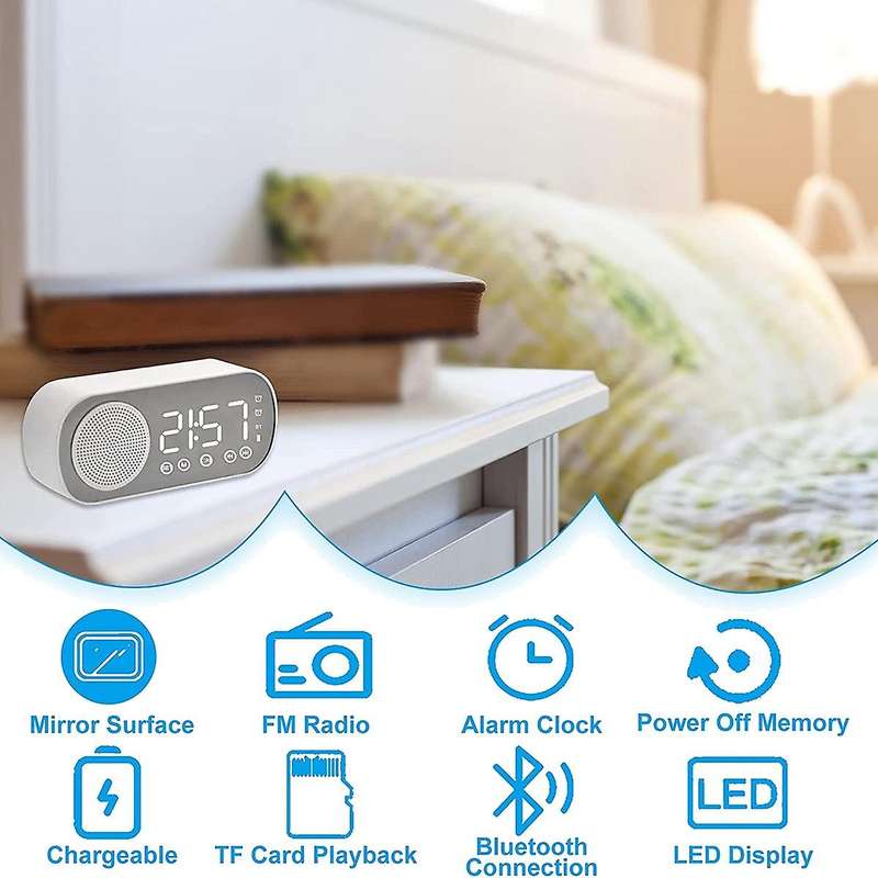 LED Digital Alarm Clock with FM Radio and Bluetooth Speaker, 3 Levels Brightness Diming Mode,Snooze