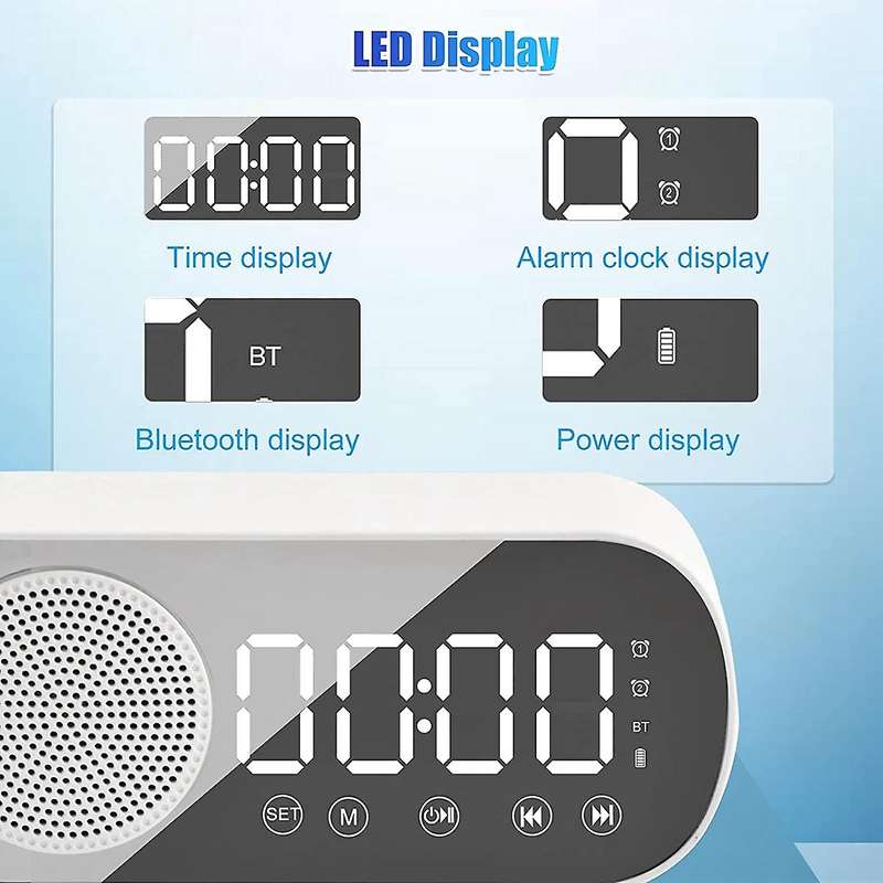 LED Digital Alarm Clock with FM Radio and Bluetooth Speaker, 3 Levels Brightness Diming Mode,Snooze