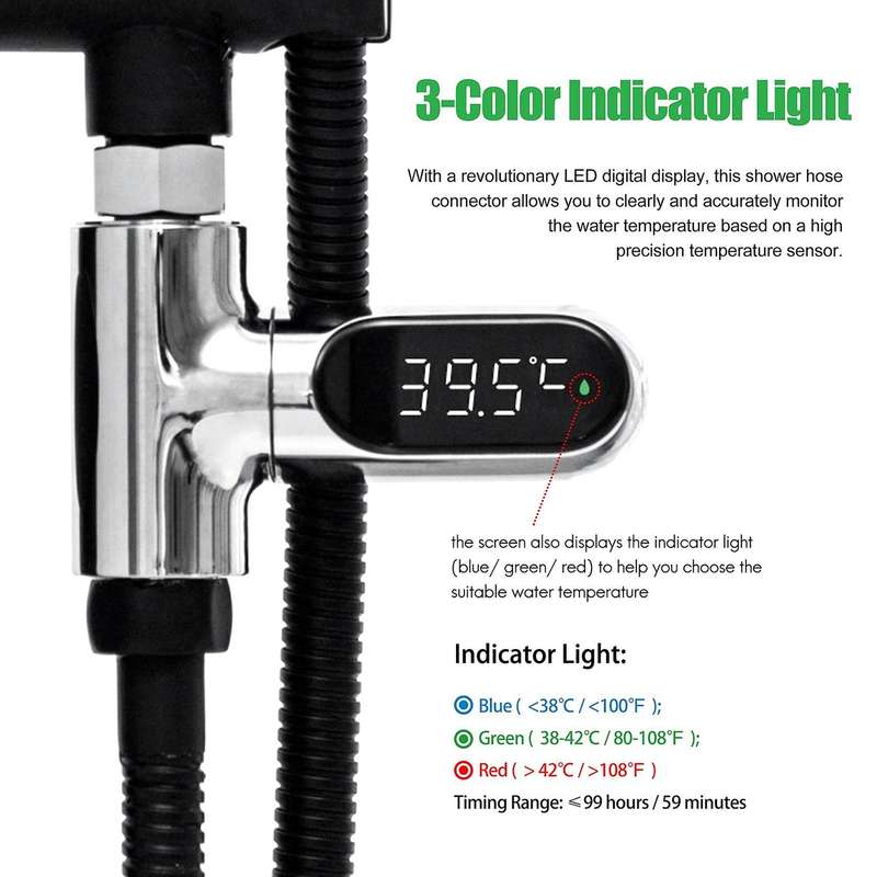 LED Display Home Water Shower Thermometer Flow Self-Generating Electricity Water Temperature Meter M