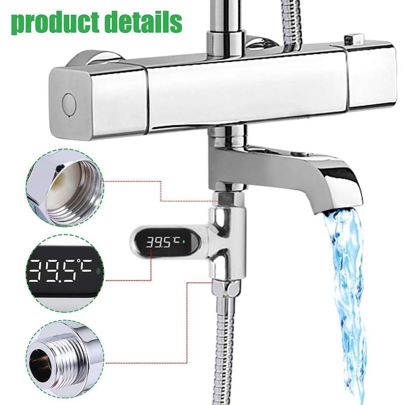 LED Display Home Water Shower Thermometer Flow Self-Generating Electricity Water Temperature Meter M