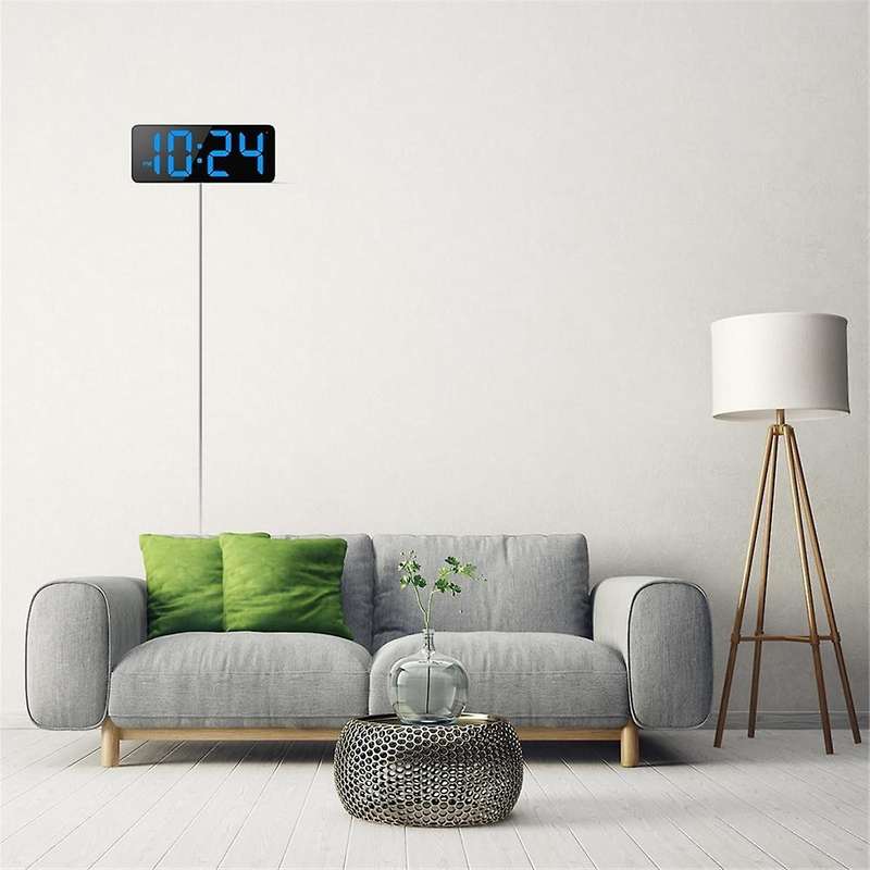 LED Digital Wall Clock with Large Display Digits, Auto-Dimming, 12/24Hr Format, Modern Electric Smal