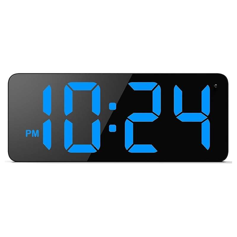 LED Digital Wall Clock with Large Display Digits, Auto-Dimming, 12/24Hr Format, Modern Electric Smal
