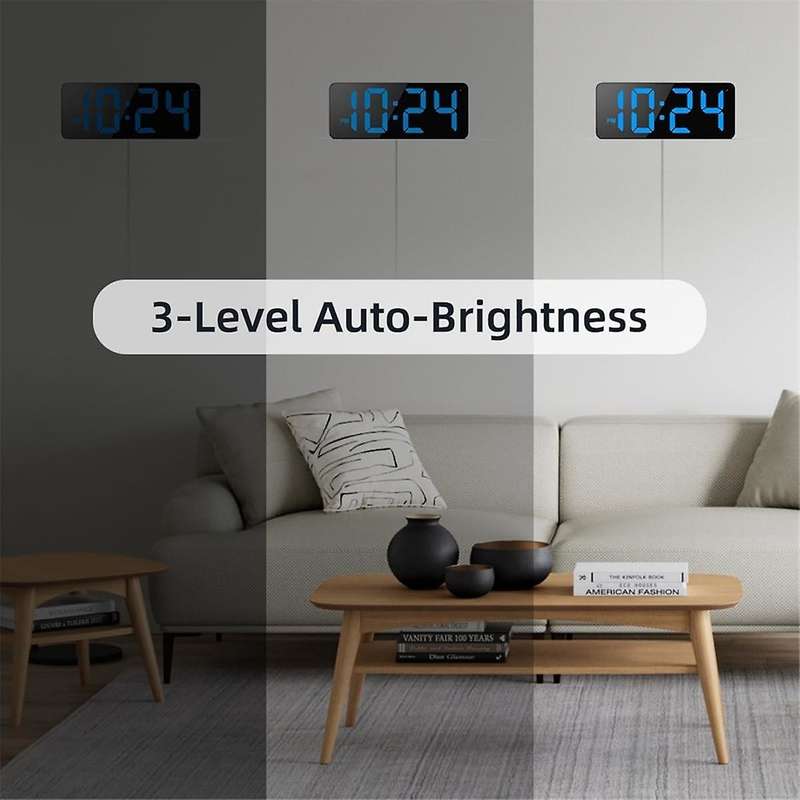 LED Digital Wall Clock with Large Display Digits, Auto-Dimming, 12/24Hr Format, Modern Electric Smal