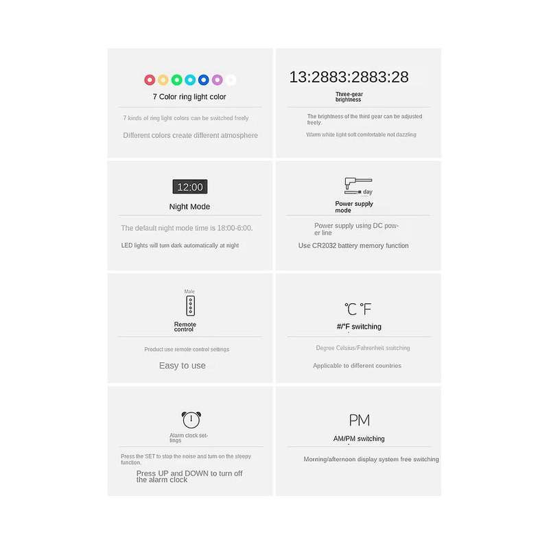 Led Digital Wall Clock Digital Display Temperature 7 Colors 3d Bedroom Living Room Decoration Digita