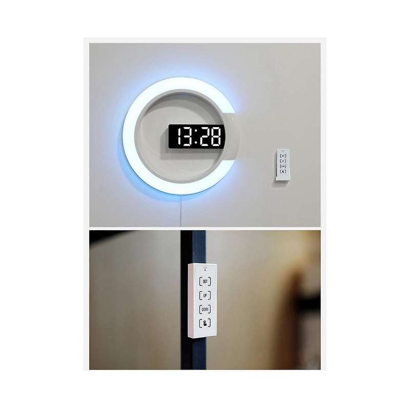 Led Digital Wall Clock Digital Display Temperature 7 Colors 3d Bedroom Living Room Decoration Digita