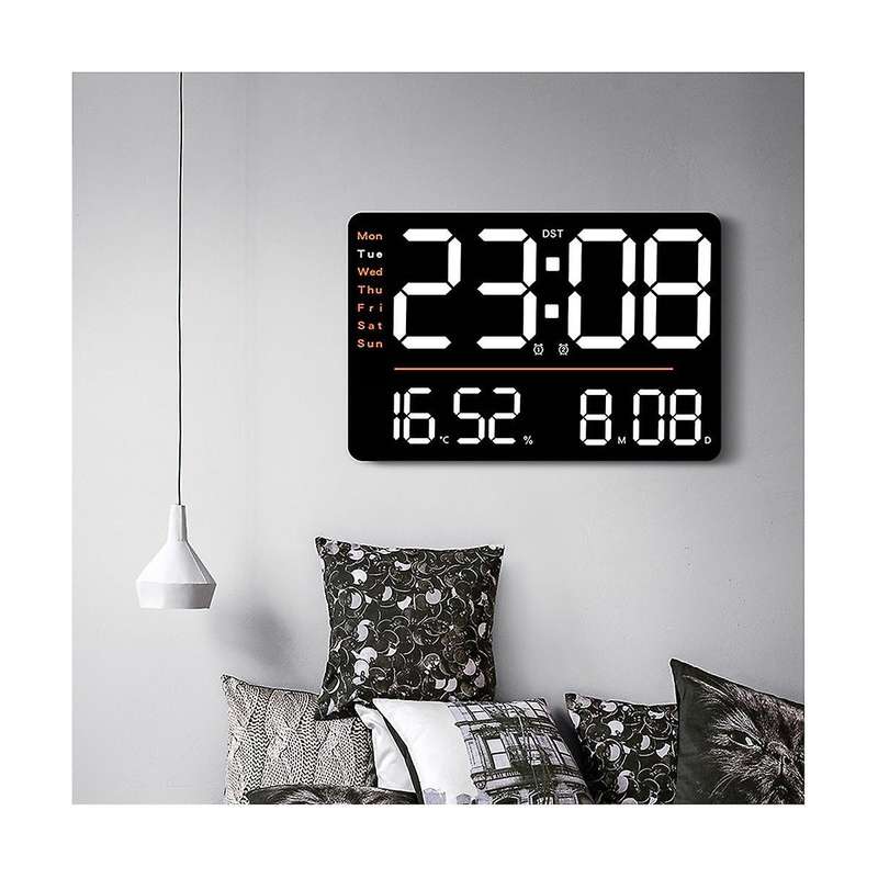 Led Digital Wall Clock Temperature Humidity Electronic Clock Remote Brightness Adjustable Clock For