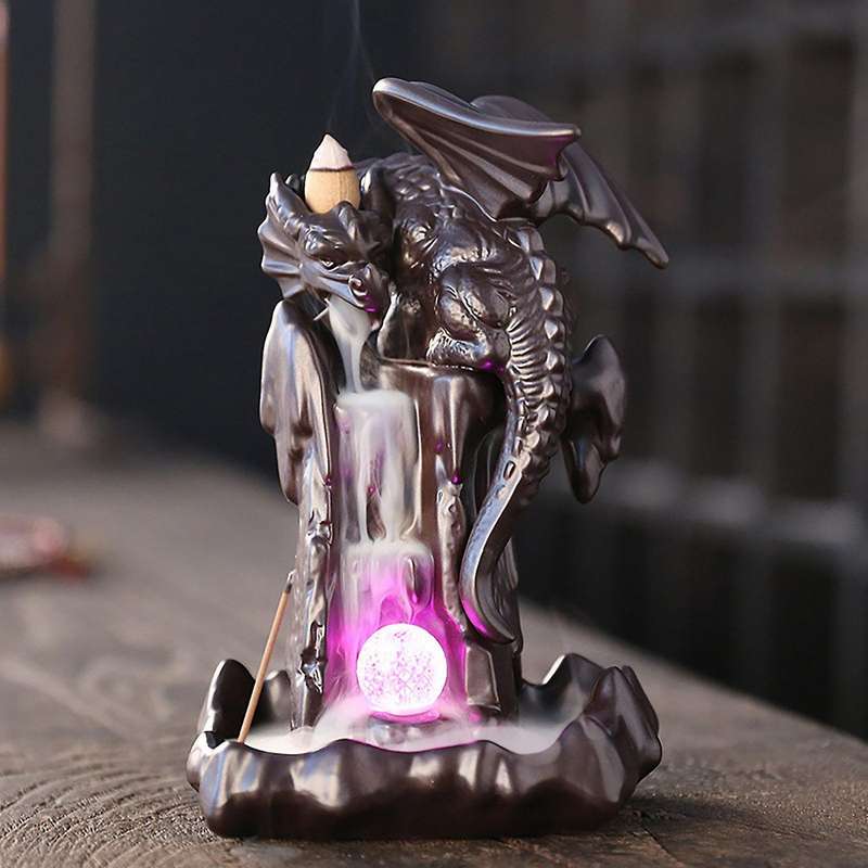 LED Dragon Burner Ceramic Smoke Backflow Incense Burner Holder Aromatherapy Furnace Smell Aromatic H