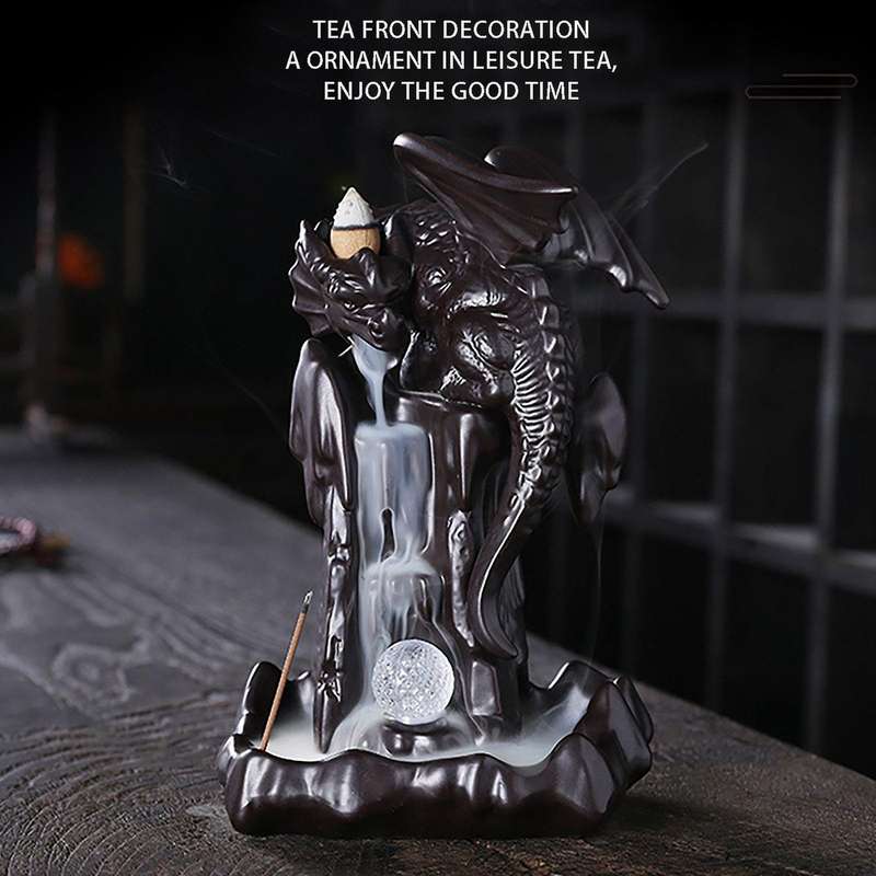 LED Dragon Burner Ceramic Smoke Backflow Incense Burner Holder Aromatherapy Furnace Smell Aromatic H
